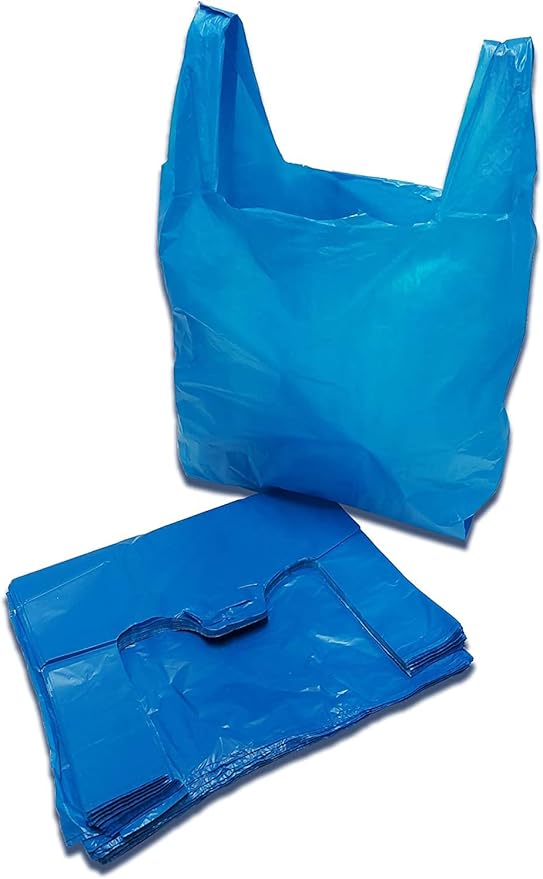 Blue 100 x Strong 11x17x21'' Plastic Vest Carrier Bags