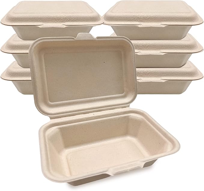50x Bagasse clamshell food containers with lids
