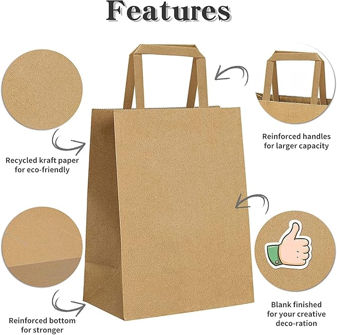 Small SOS Brown Paper Bags, Pack of 100, 18x21.5x9cm