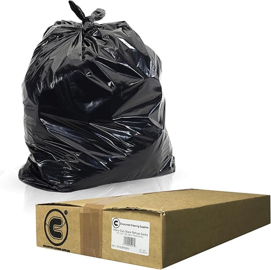 200 Heavy Duty Black Refuse Sacks Rubbish Bin Bags 18" x 29" x 39''