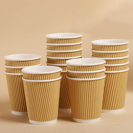 100 Pack of Eco-Friendly Ripple Kraft Paper Cups (8oz - 240ml)