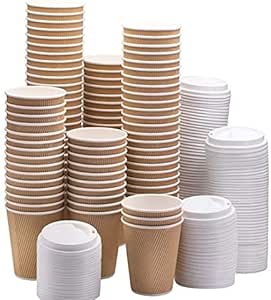50 x 12oz Kraft Triple Walled Disposable Paper Ripple Cups