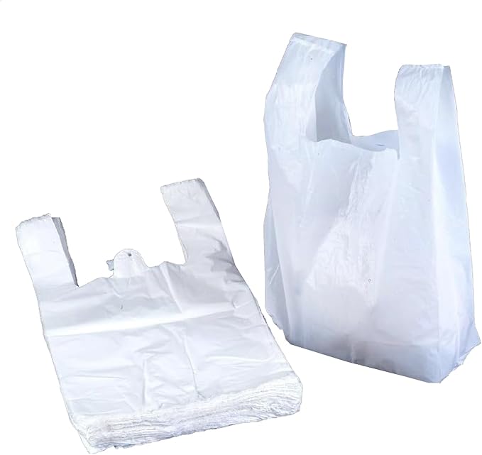 100 x Extra Strong Large Jumbo White Plastic Vest Carrier Bags 13"x 19"x 23" - Reusable Shopping Groceries Bags